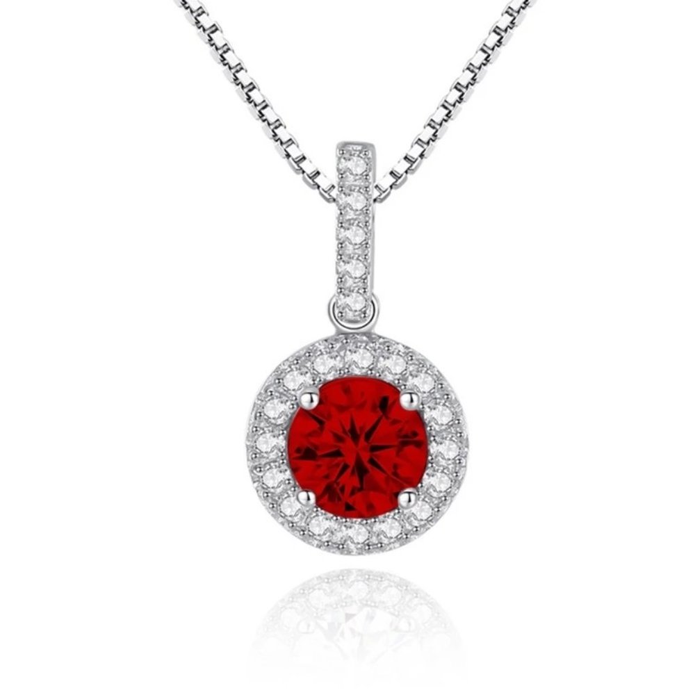 14k Gold 1ct. Sapphire Diamond Halo Necklace Italy Sterling Silver - Picture 4 of 11